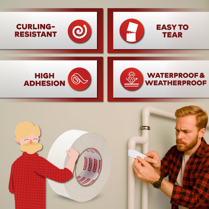 XFasten Duct Tape White, 2 Inches x 50 Yards, All-Weather Duct Repair Tape for Heavy-Duty Repair, Patching, Packing | High Tensile Strength & Shear Stress Resistance | Cold and Snow Resistant - Image 2